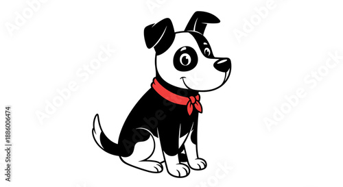Cute cartoon black and white dog wearing a red bandana.