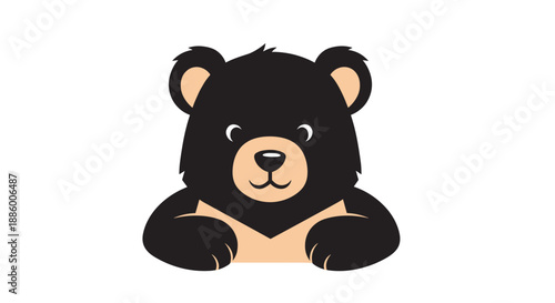 Cute cartoon black bear peeking over edge illustration.