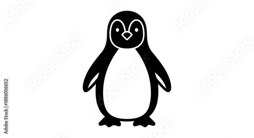 Cute cartoon penguin illustration simple black and white.