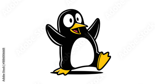 Cute cartoon penguin with open arms and happy expression.