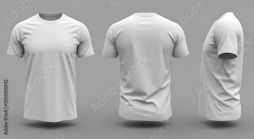 Blank White Men's T-Shirt Mockup Set with Front Back and Side Views for Apparel Design and Fashion Branding