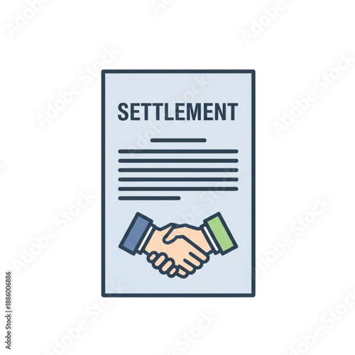 Settlement agreement document with handshake icon representing resolution and mutual agreement.