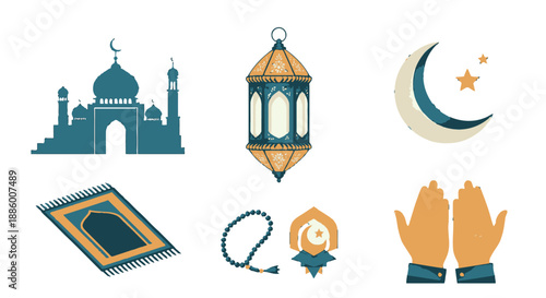 Islamic symbols and icons collection for cultural representation.