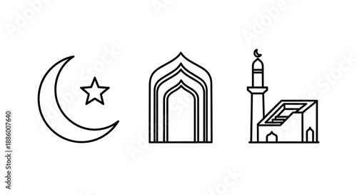 Islamic Symbols Crescent Moon Star Mosque Minaret.
