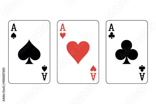 Three Ace Playing Cards Spades Hearts Clubs