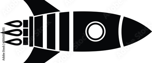 Minimal Rocket Icon Illustration in Black and White, Flat Spacecraft Symbol Design for Space, Startup, Technology Concepts