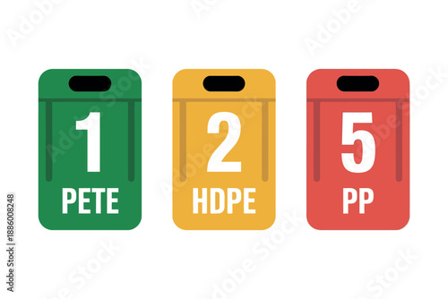 Colorful Recycling Symbol Badges with Numbers and Abbreviations