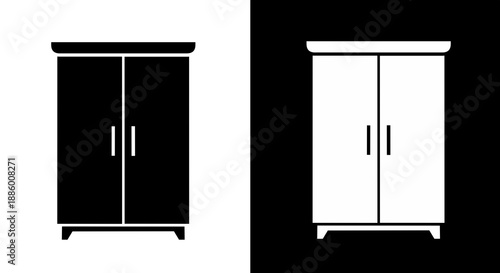 Wardrobe Closet Furniture Icon Black and White Minimalist Storage Symbol Set
