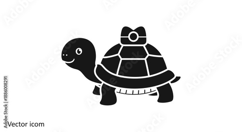 Cute Cartoon Turtle Icon with Bow.