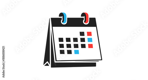 Desktop Calendar Showing Marked Dates With Red and Blue Squares.