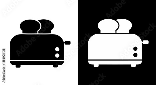 Simple toaster icon with bread slices black and white kitchen appliance graphic design