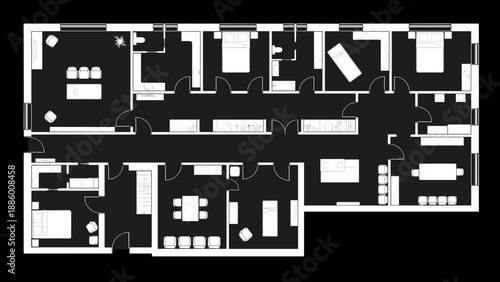 Detailed architectural floor plan of a multiroom residential building layout.