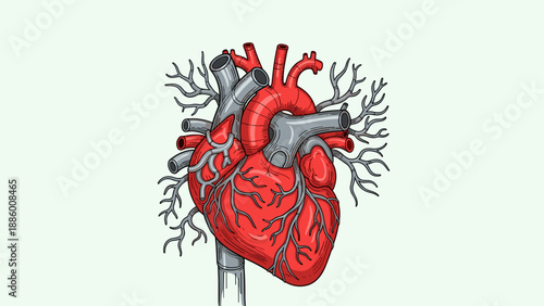 Detailed Anatomical Illustration of the Human Heart.