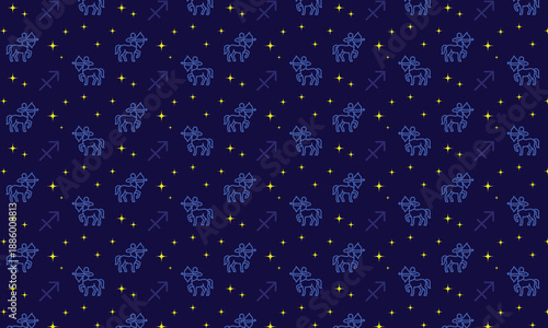 Zodiac pattern Sagittarius. Linear regular ornament with stars for astrology, tarot cards, mysticism. Vector seamless ornament for textile, fabric, interior, ceramic, wallpaper, paper decoration, cove