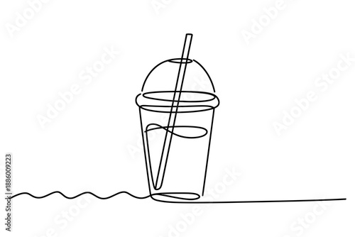 Hand drawn empty plastic cup with straw isolated on transparent background
