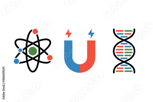 Science Symbols, Atom, Magnet, DNA