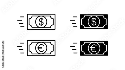 Hand drawn money bag icons with dollar and euro symbols isolated
