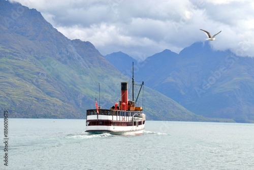 Tourist boat on Lake Wakatipu near Queenstown, NZ
