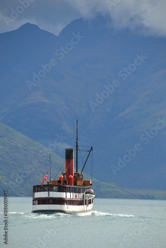Historic steamer boat on Lake Wakatipu in Queenstown