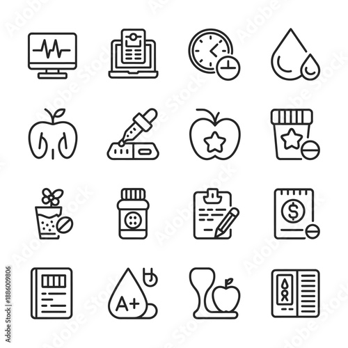 Collection of flat design icons representing daily life activities and health