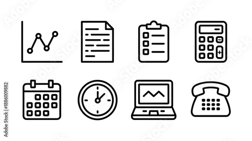 Set of flat design time and communication icons isolated on transparent background
