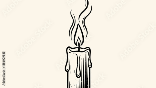 Detailed illustration of a burning candle with dripping wax and a flickering flame.