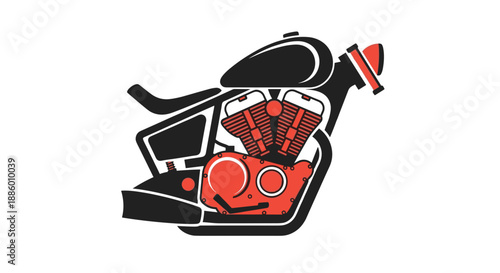 Detailed Illustration of a Motorcycle Engine and Frame.