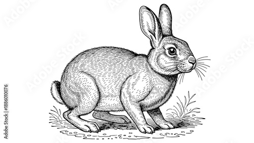 Detailed illustration of a rabbit in a natural pose artistic drawing.