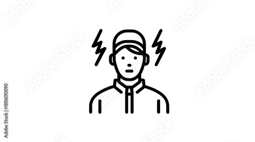 Icon of a person experiencing stress, frustration, headache, or mental pressure. Outline symbol for emotional overload and anxiety.