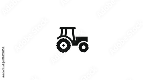 Black silhouette tractor icon, agricultural farming vehicle symbol. Simple graphic illustration for rural, industry and transport concepts.