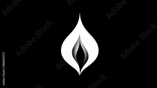 Elegant Abstract Flame Icon or Droplet Symbol with Subtle White Gradient on Black Background, Modern Minimalist Design