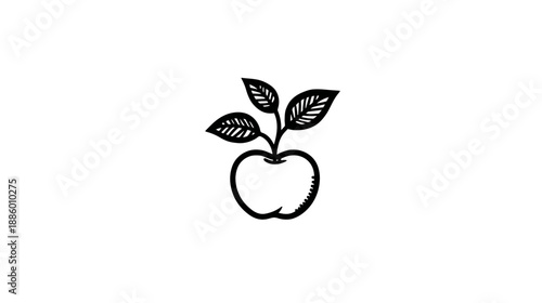 Simple hand-drawn illustration of an organic apple with a growing sprout and leaves, symbolizing natural growth and health.