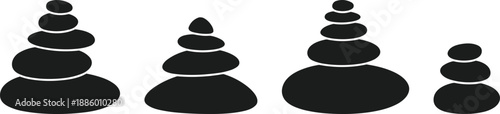 Minimal zen stone stack illustration featuring balanced pebbles symbolizing meditation calm harmony wellness mindfulness abstract black white vector