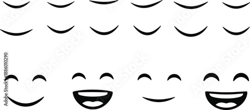 Wallpaper Mural Cute Smiling Mouth and Facial Expression Icon Set in Black and White, Happy Emoji Style Faces for UI, App, and Graphic Design Torontodigital.ca