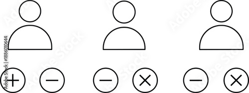 User profile add remove delete line icons set with people symbols, minimal outline vector collection for UI, apps and account management design
