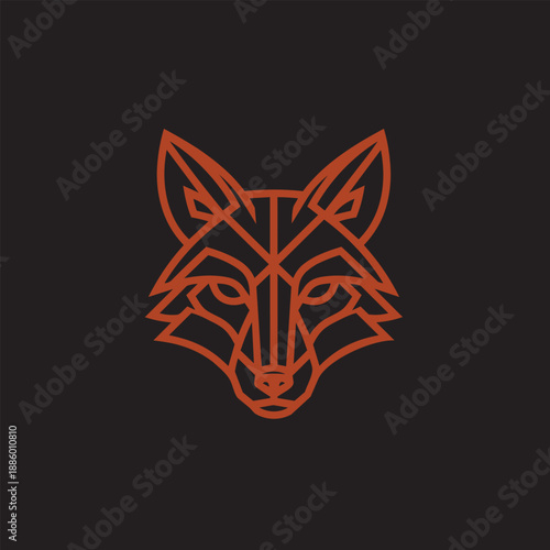 Minimalist geometric fox head vector logo. Linear wolf or fox face icon.
