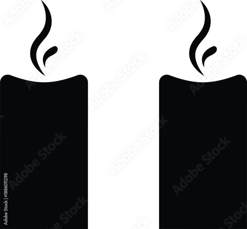 Minimal black candle silhouette illustration with soft flame shapes symbolizing light spirituality meditation calm memorial design vector art