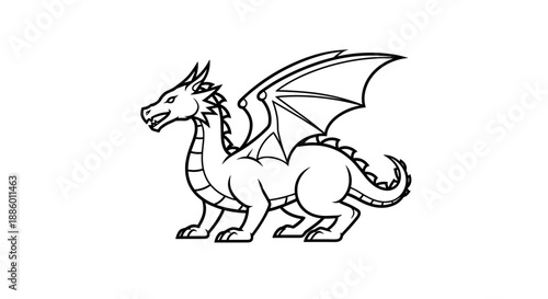 Detailed Line Art Illustration of a Majestic Dragon Creature.