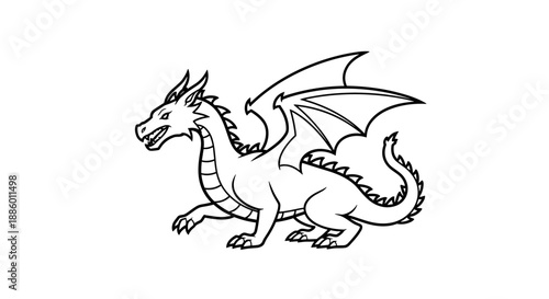 Detailed Line Art Illustration of a Mythical Dragon Creature.