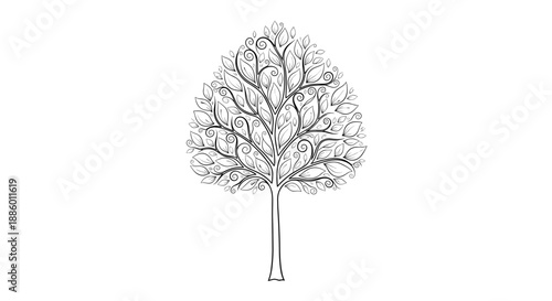 Detailed Outline Drawing of a Lush Tree with Intricate Branches.
