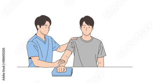 Physiotherapist providing arm rehabilitation session illustration