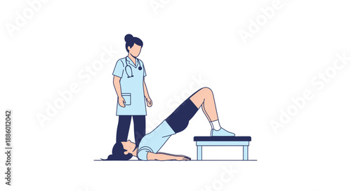 Physiotherapist guides patient performing recovery bridge exercise