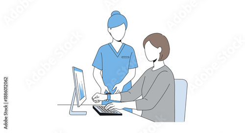 Physician assisting patient reviewing critical digital medical records