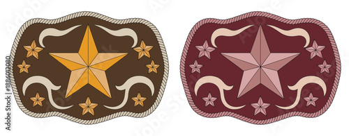 Western cowboy sheriff star badge vector featuring stylized five-point star with decorative floral frame, perfect for law enforcement symbols, western design, cowboy branding, rodeo graphics, and vect