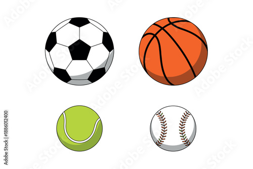 Colorful illustration of four sports balls