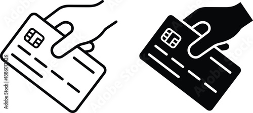 Hand holding credit card payment icon set showing contactless transaction banking finance purchase concept vector illustration isolated design