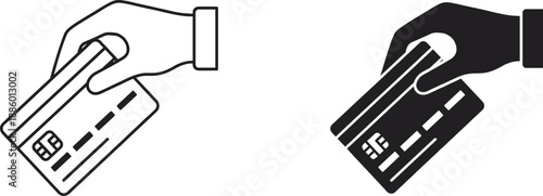 Hand holding credit card icon set representing secure cashless payment banking finance transaction concept vector illustration isolated design