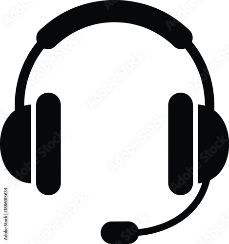 Customer support headset icon representing call center service communication help desk technology minimal black vector illustration isolated white background