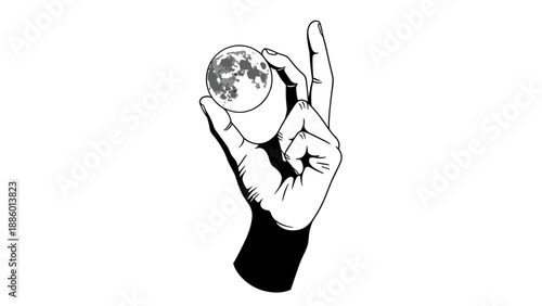 Hand holding a miniature moon in a glass.