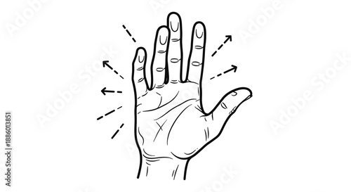 Hand palm lines illustration with directional arrows.